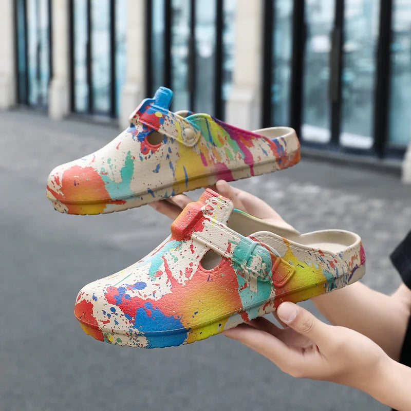 Men's Summer Slippers Platform Sandals Clogs Splashing Ink Design Slides