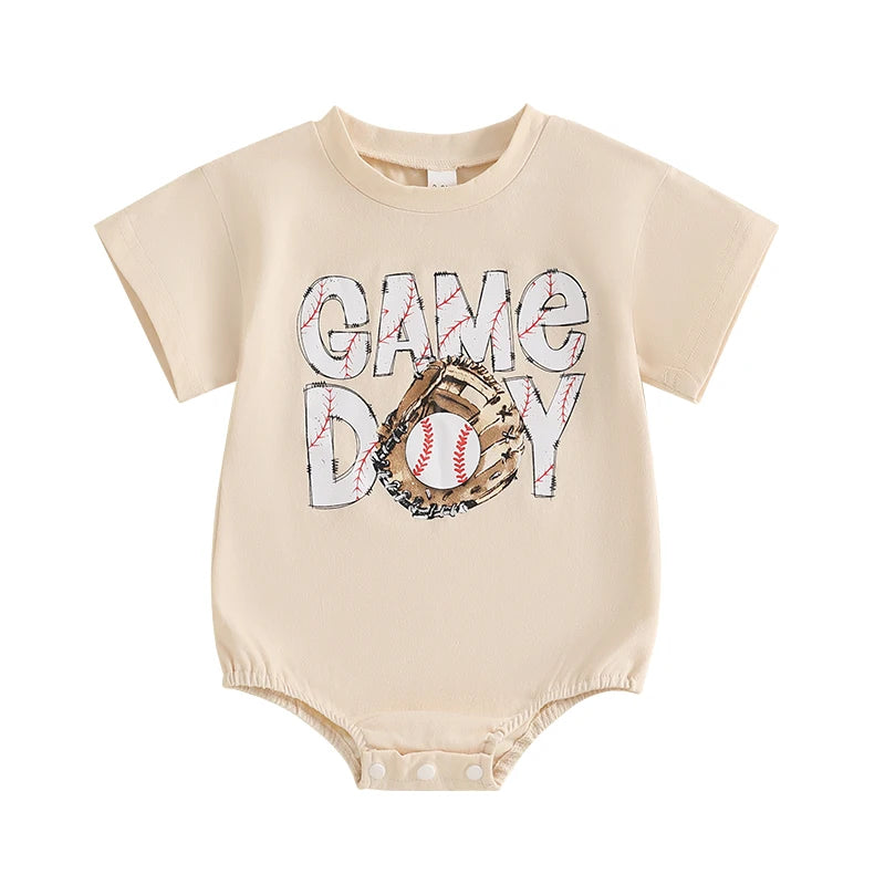 0-18M Baby Girls Boys Baseball Romper Letter Print Short Sleeve Bodysuit  Summer Babygrow