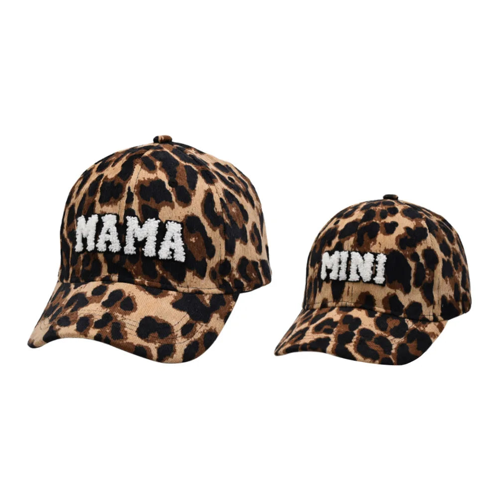 Parent-Child Kids Adult Hats Leopard/Letter Printed Corduroy Baseball Caps Outdoor