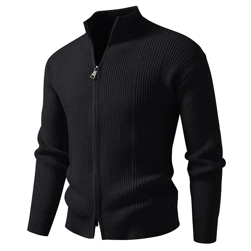 Stand Collar Zip Knit Sweatercoat - Smart Casual Cardigan Jacket
