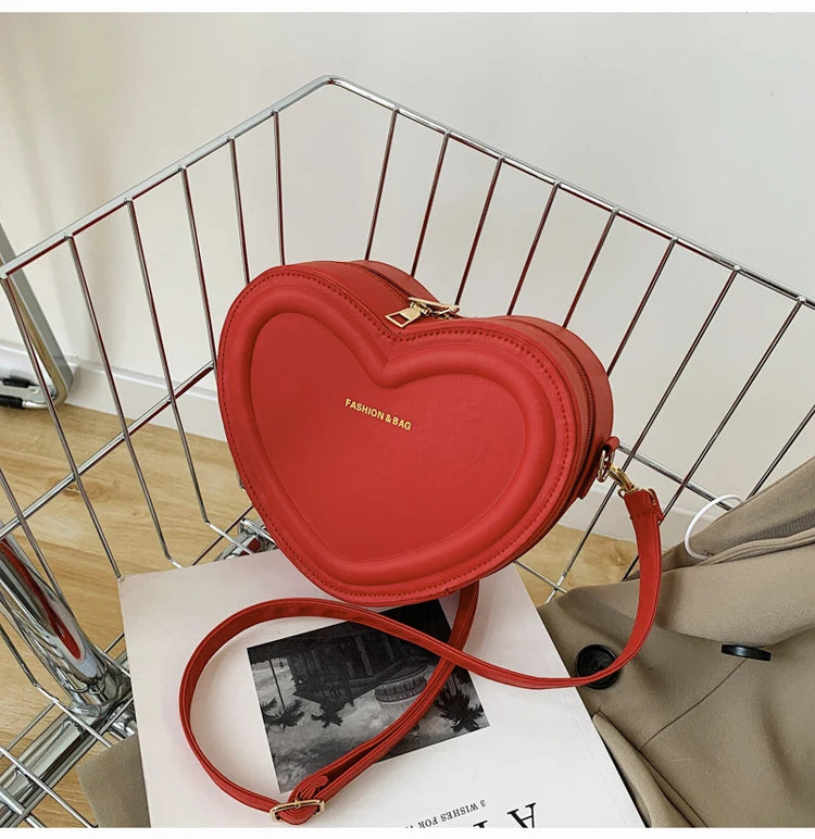 Women Heart Shape Crossbody  PU Leather Shoulder Handbag