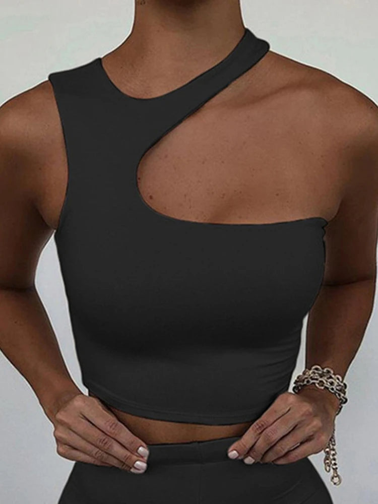 Women's Cut Out Crop Off Shoulder Sport Short Tank Irregular Summer Tube Top