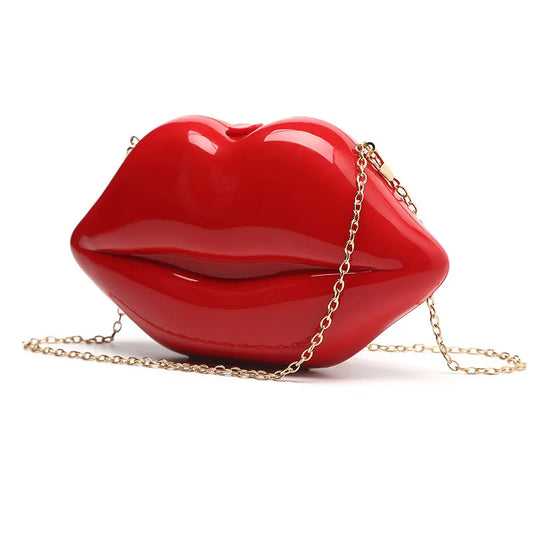 Women's Shoulder Bags Clutch Red Lips Acrylic Crossbody Bag