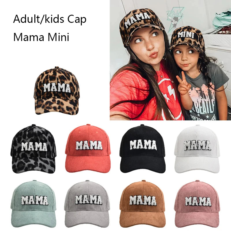 Parent-Child Kids Adult Hats Leopard/Letter Printed Corduroy Baseball Caps Outdoor