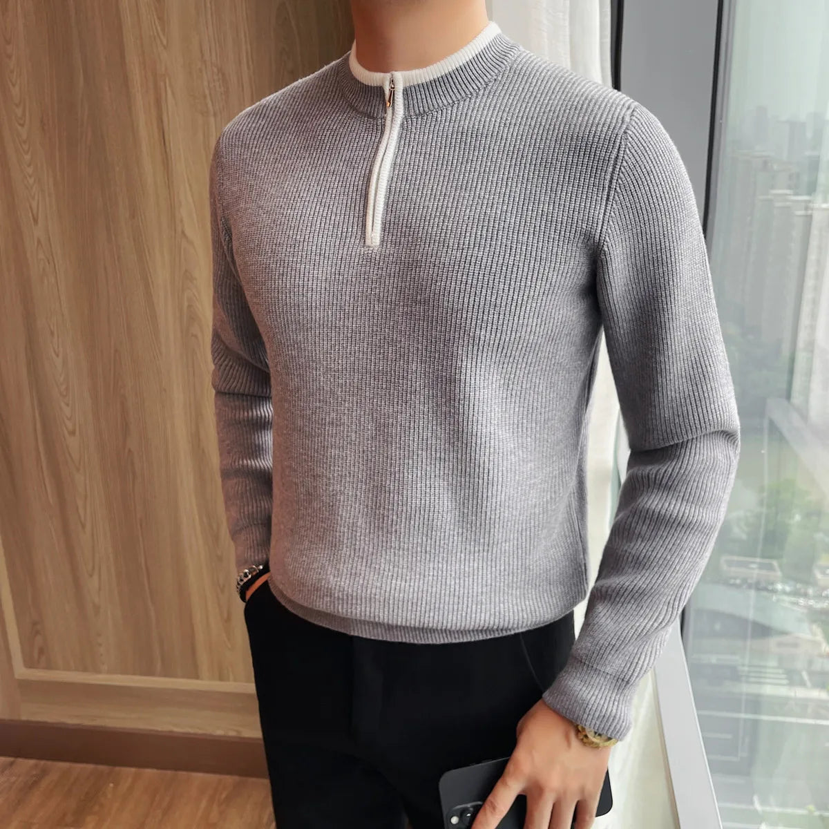 O-Neck Thick Slim Fit Half Zipper Knit Pullover