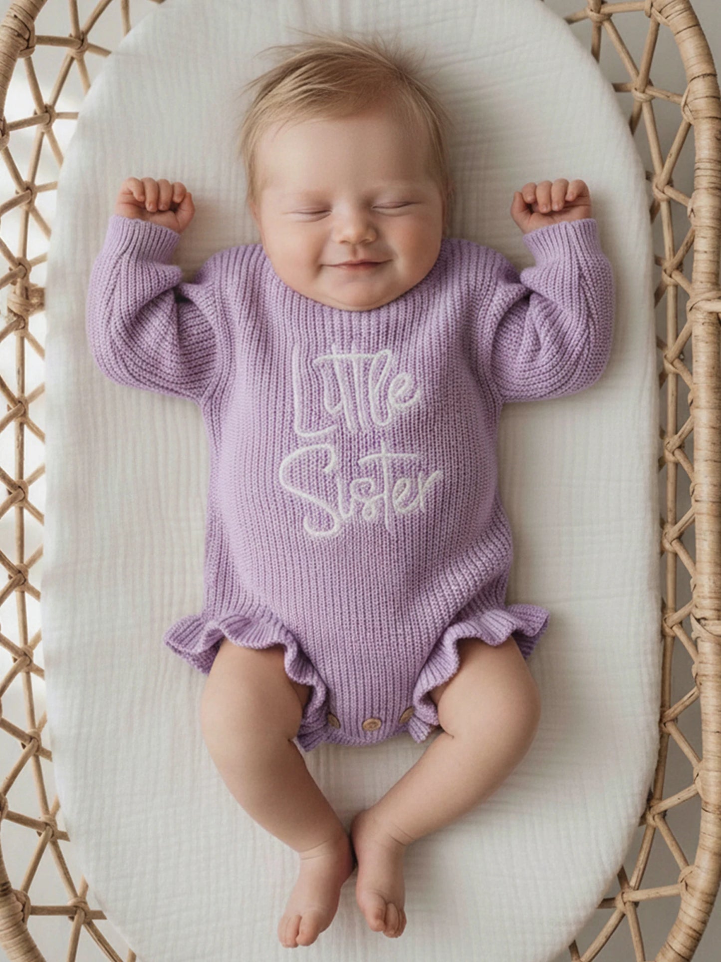 Letter Embroidery Long Sleeve Sweater Romper (0-12M)