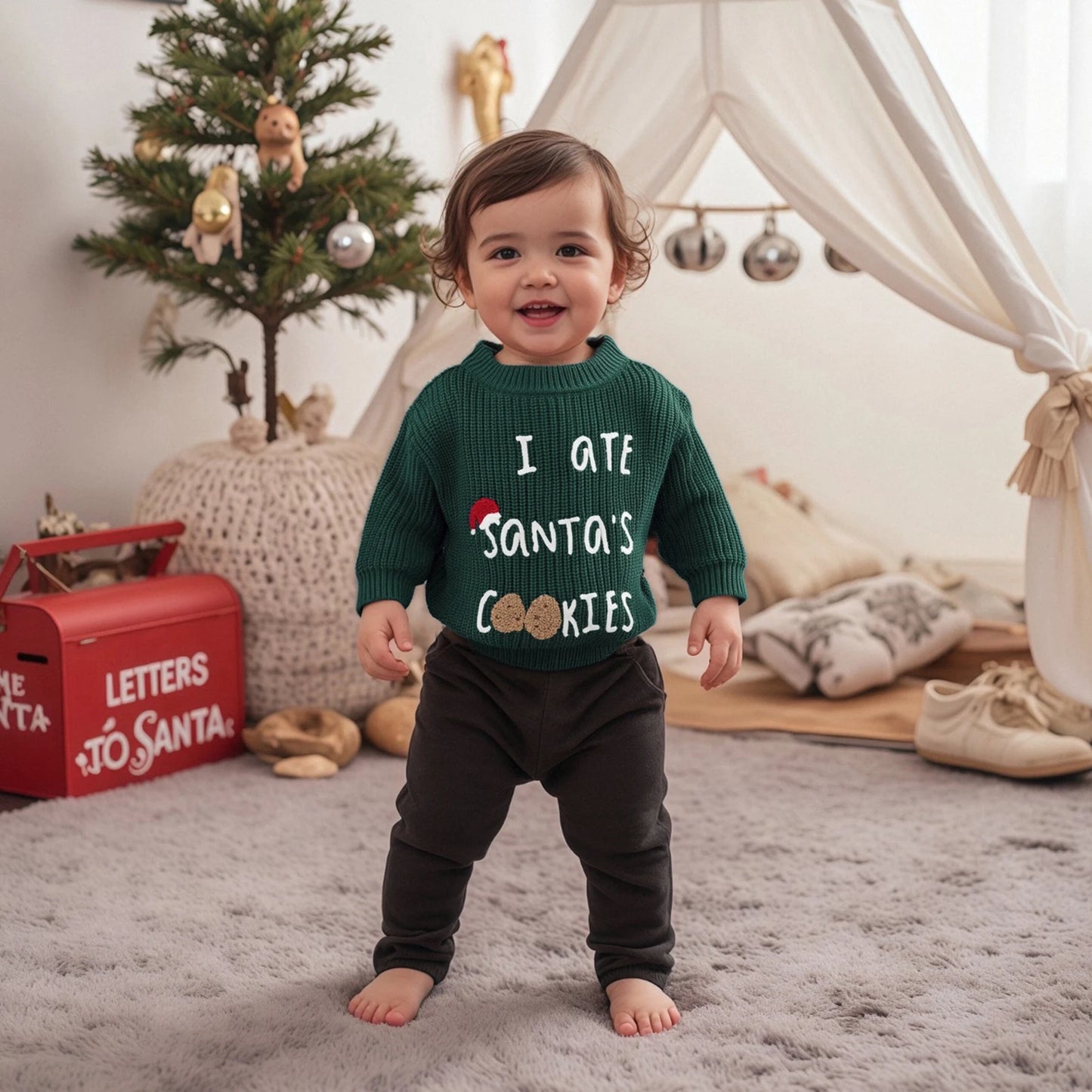 Baby Christmas Sweater - Letter Embroidery Round Neck Pullover Knitwear