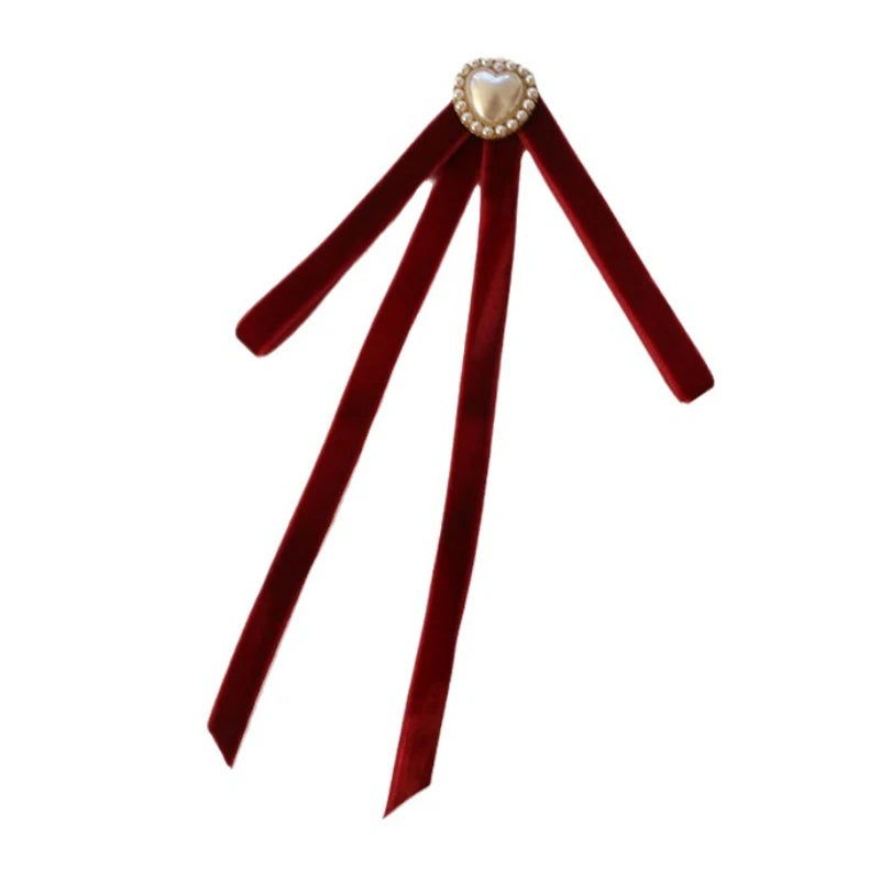 Anime Style Velvet Bow Pearl Brooch - Sweet Academic Pin for Girls