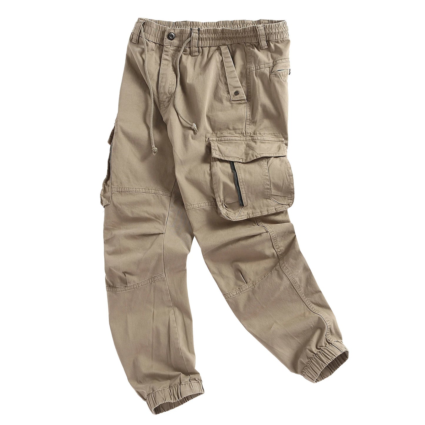 Men's Cotton Cargo Pants - Elastic Waist Multi-Pocket Joggers