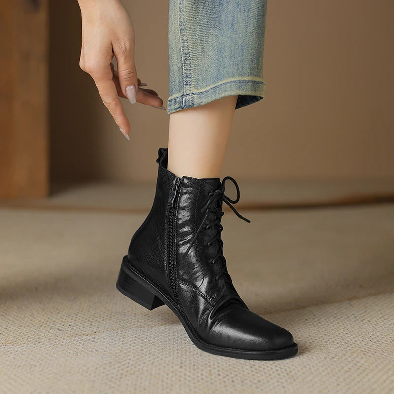 Women's Ankle Boots Winter Genuine Leather Women Boots Chelsea Boots Women Shoes Real Leather Shoes Retro Platform Boots