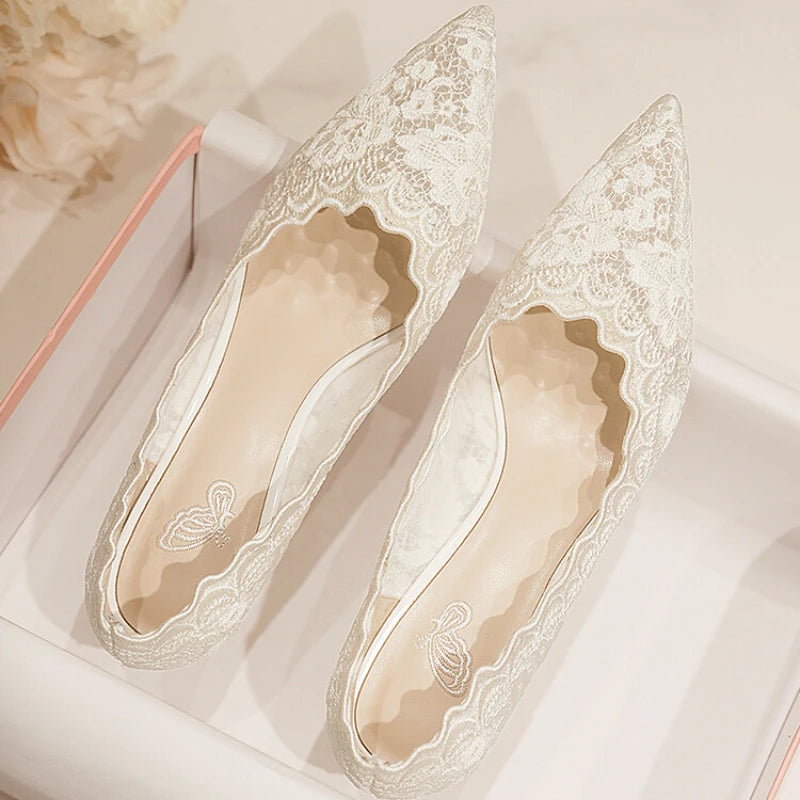 Embroidered Bridal Heels - Pointed Toe Wedding Pumps with 6.5cm Heel