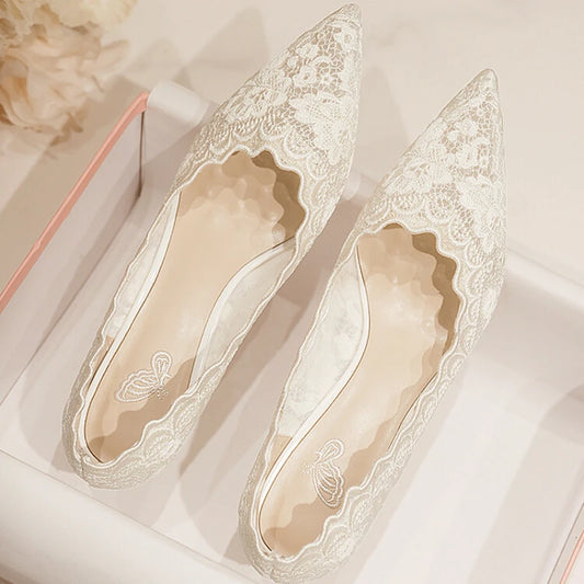 Embroidered Bridal Heels - Pointed Toe Wedding Pumps with 6.5cm Heel