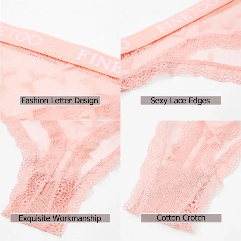 3-Piece Lace Underwear Set - Hollow Heart Design Low Waist Briefs