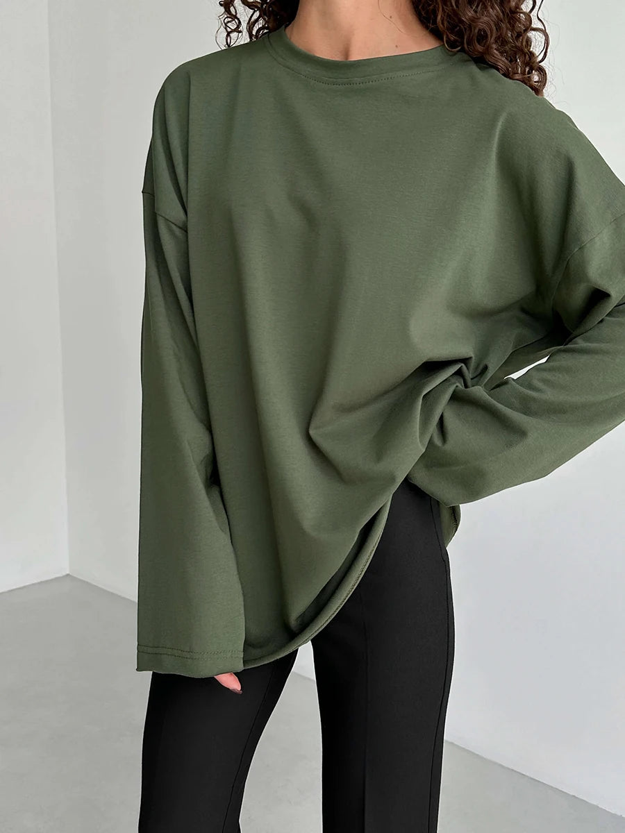 Women's 100% Cotton Bottoming Long Sleeve Loose T-Shirt