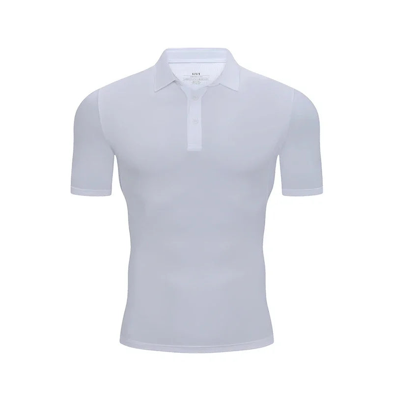 Men's Summer Casual Stretch Gym Muscle Fit Shirt Sports  Quick Dry Ice Silk Short Sleeve Golf Polo Lapel T-Shirt
