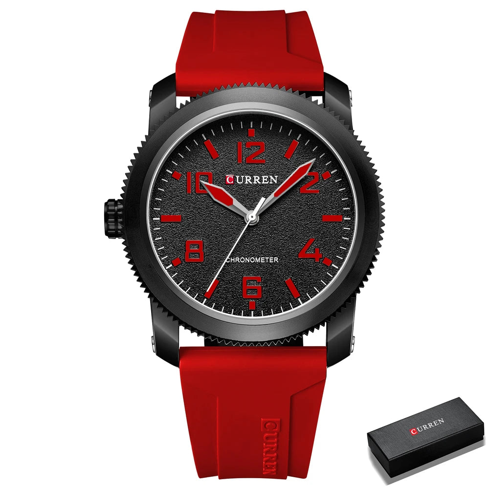 Fashion Quartz Watch - Big Numeral Dial Business Wristwatch with Silicone Strap for Men
