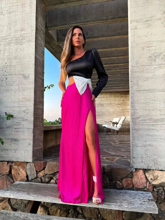 Women’s One Shoulder Midi Elegant Bandage Split Cutout Maxi Summer Bodycon Evening Party Dress