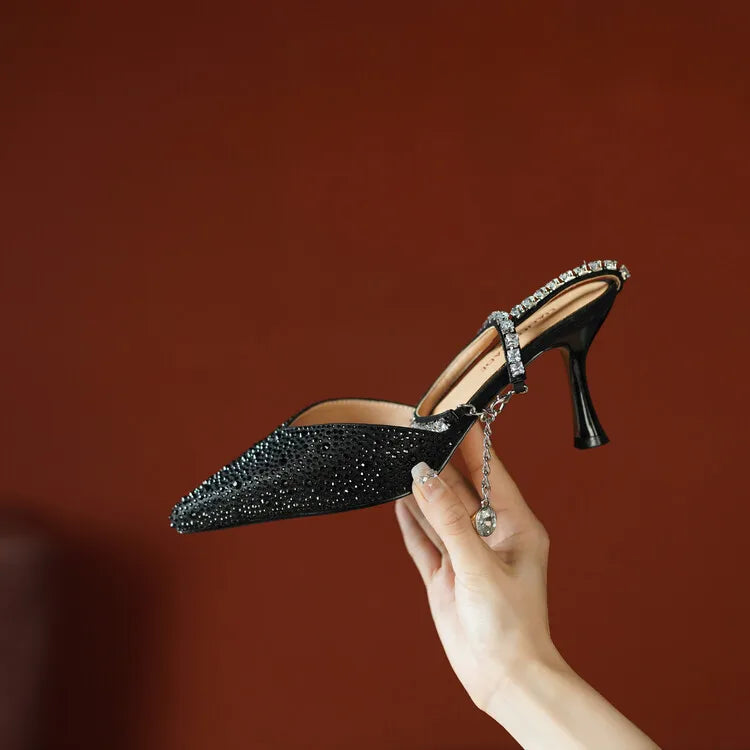 Women's Pointed Toe Rhinestone Wedding Sandals - Bowknot Pendant Pumps