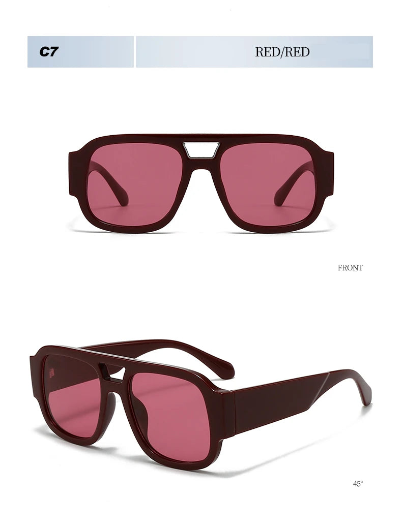 Unisex 1/4 Set Retro Large Frame Double Bridges Square Sunglasses