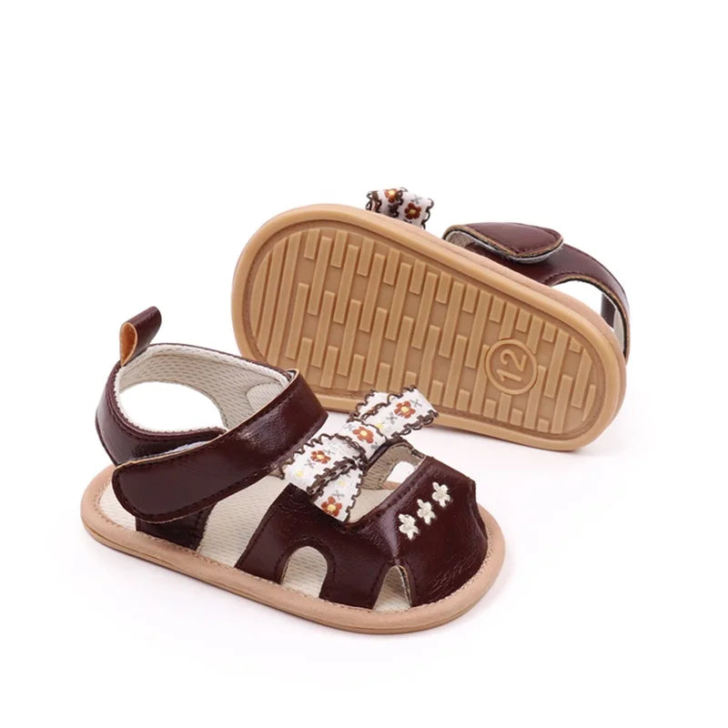 0-18M  Baby Girls Bows Sandals Shoes Floral Embroidered Hollowed out Summer Soft Sole Flats Walking Shoes