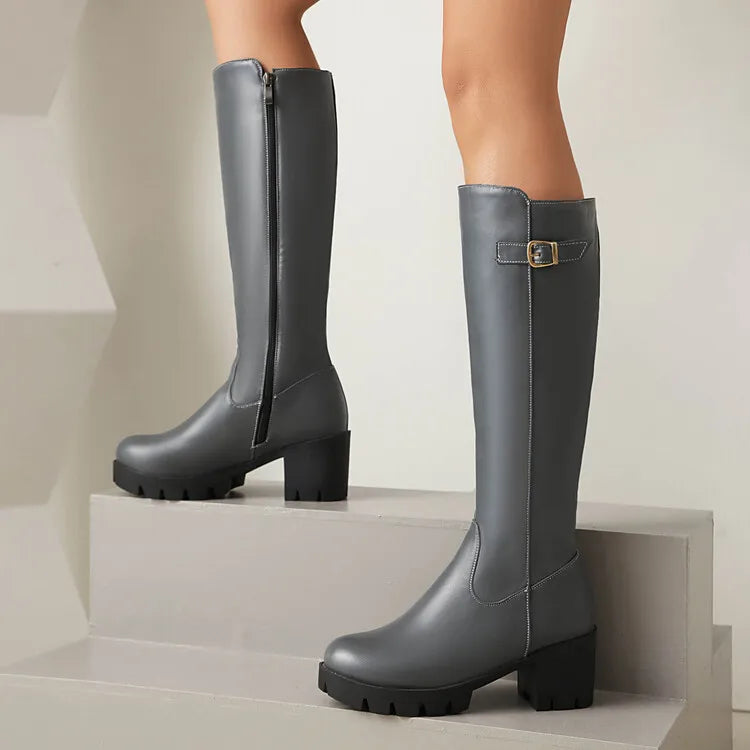 Faux Suede Ankle Boots - 5cm Flat Heel with Belt Buckle Detail