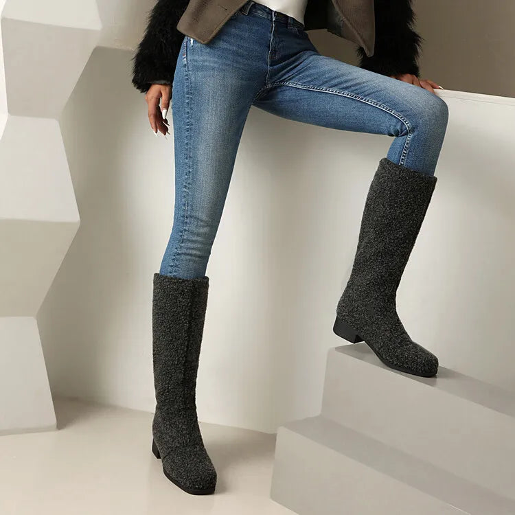 Women's Artificial Wool Winter Knee High Boots with Short Plush Lining