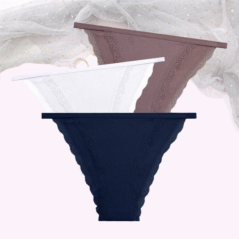 Women's Cotton Lace Briefs 3-Piece Set - Comfortable Underwear