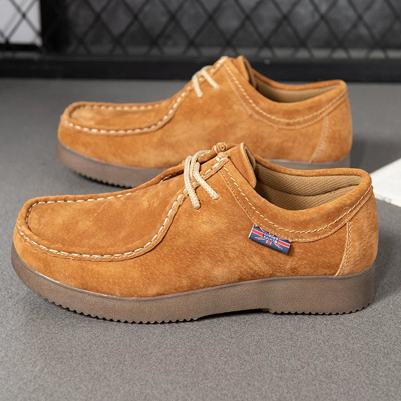 Men's Suede Leather Casual Shoes - Lace-Up Business Dress Sneakers