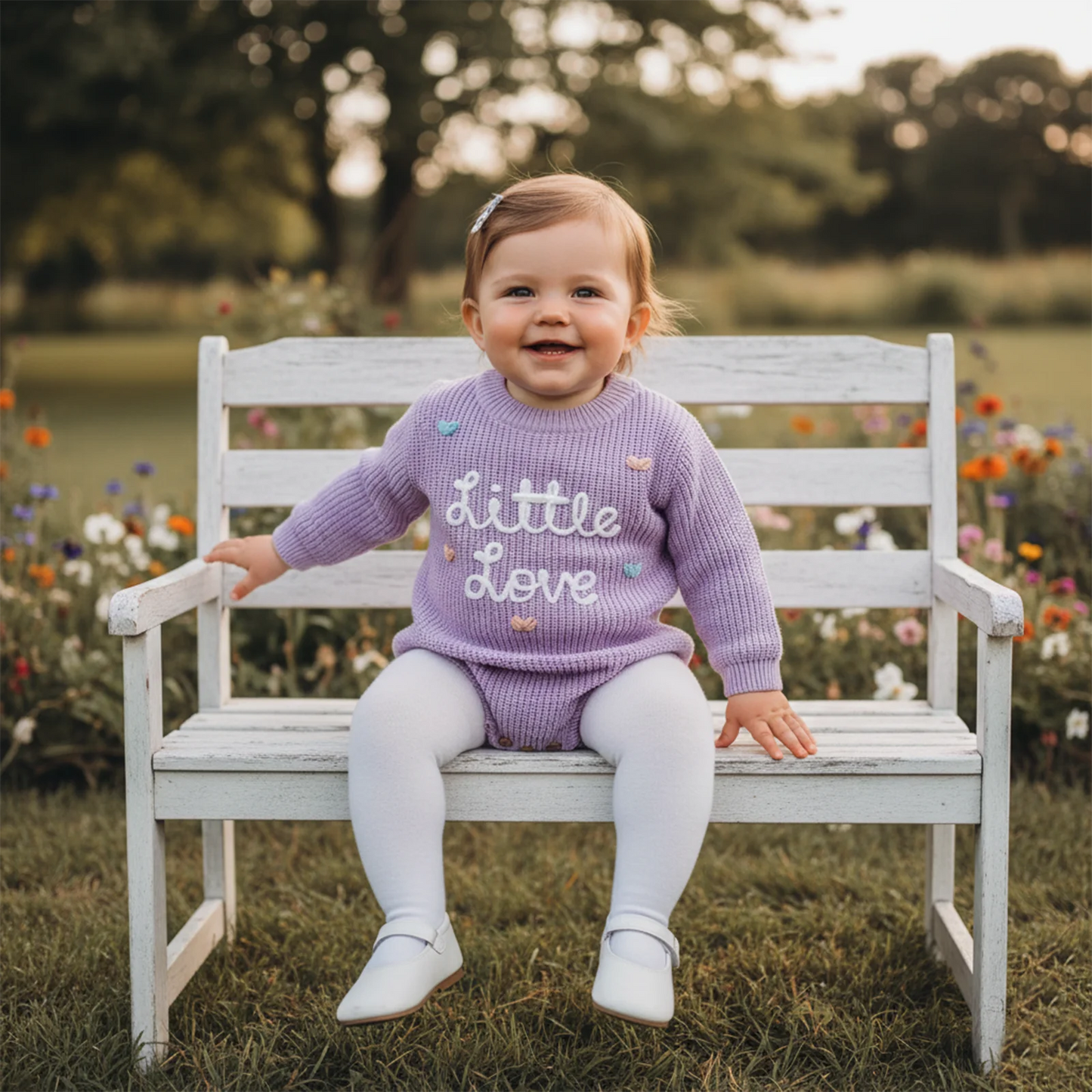 Valentine's Day Baby Knit Romper - Long Sleeve Heart Embroidery Jumpsuit