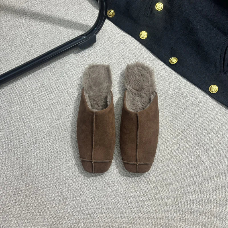 Women's Suede Square Toe Flat Slippers