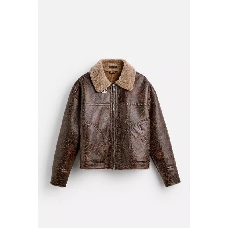 Men's Winter Lapel-Neck Jacket - Double-Sided Lamb Wool with Suede Piping