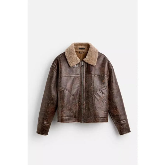 Men's Winter Lapel-Neck Jacket - Double-Sided Lamb Wool with Suede Piping