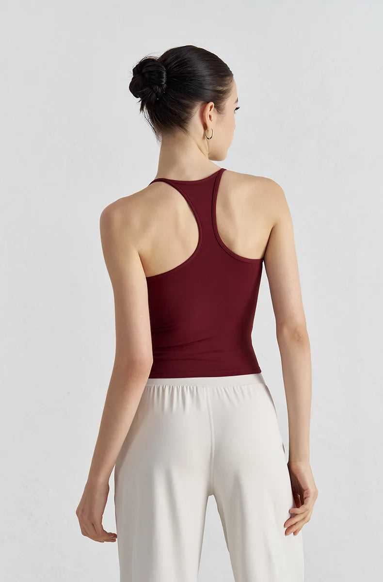 High Support Sports Bra with Fixed Cups - Breathable Nylon Fitness Top