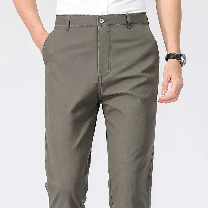 Men's Spring Summer Cotton Smart Casual Lightweight Zipper Fly Straight Breathable Trousers