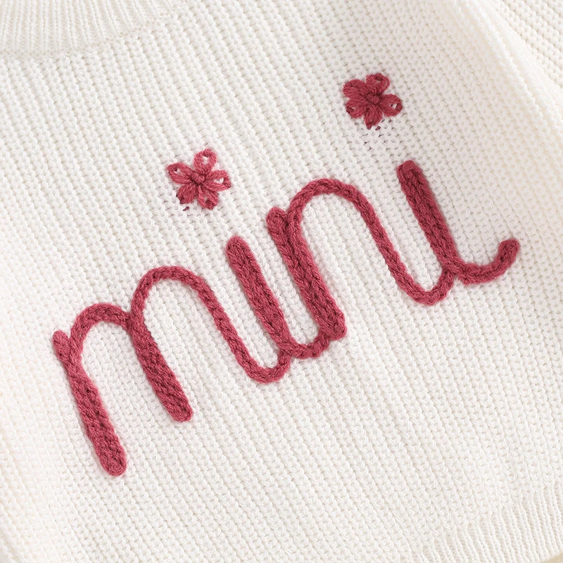 Mommy and Me Matching Baby Girls Sweaters 0-6Y Ribbed Long Sleeve Letter Embroidery Knit Top