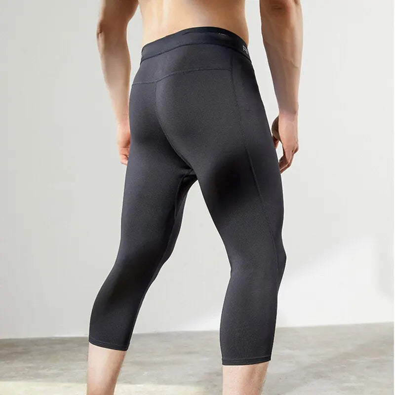 Men's Running Sports Compression Cropped Leggings Gym Fitness Sportswear Athletic Tights