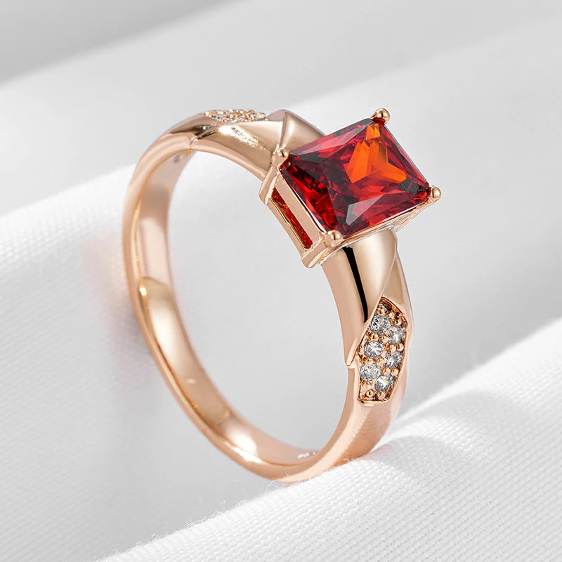 Shiny Square Red Zircon Vintage Ring - Rose Gold