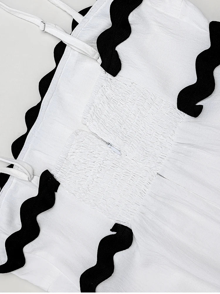 Elegant Ice Silk Spaghetti Strap Maxi Dress Round Neck Sleeveless Flower Trim A-Line Dress