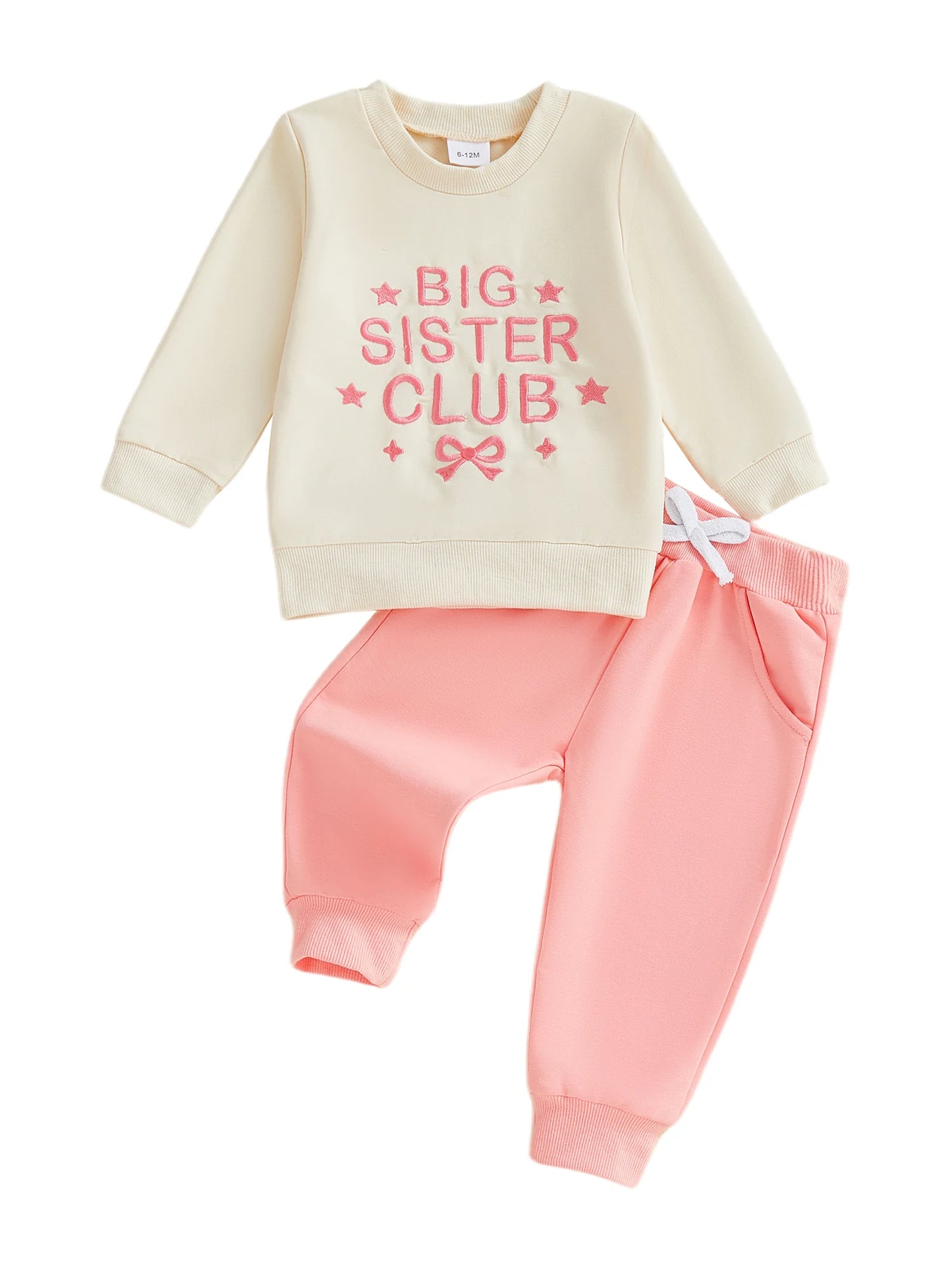 Toddler Baby Girls Fall Winter Outfit Set - Star Bow Embroidery Sweatshirt & Pants 0-3Y