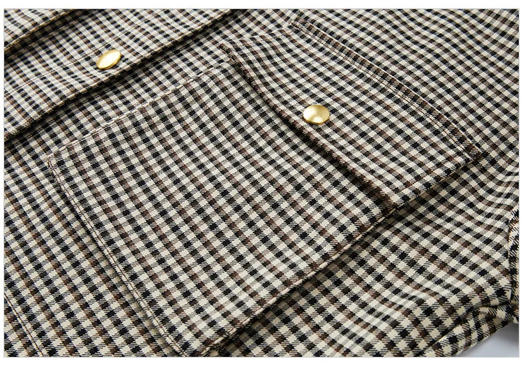 Women's Cropped Plaid Jacket - Turn Collar Loose Fit Autumn Fashion Coat