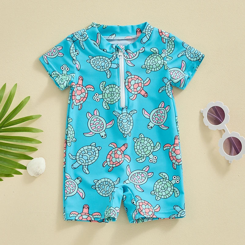 Baby Boys Beachwear 0-3Y Short Sleeve Turtle Dolphin Print Swimsuit Jumpsuit Summer Swimwear