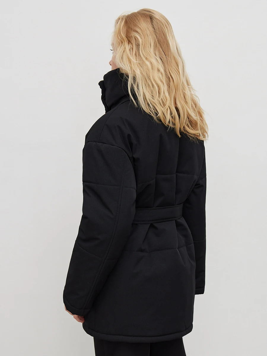 Women's Quilted Loose Parkas Coat Vintage Belted Puffer Jacket