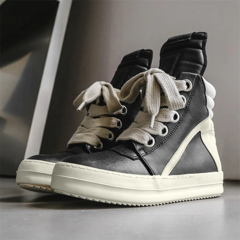 Men's High-Top Leather Sneakers - Casual Sports Ankle Boots