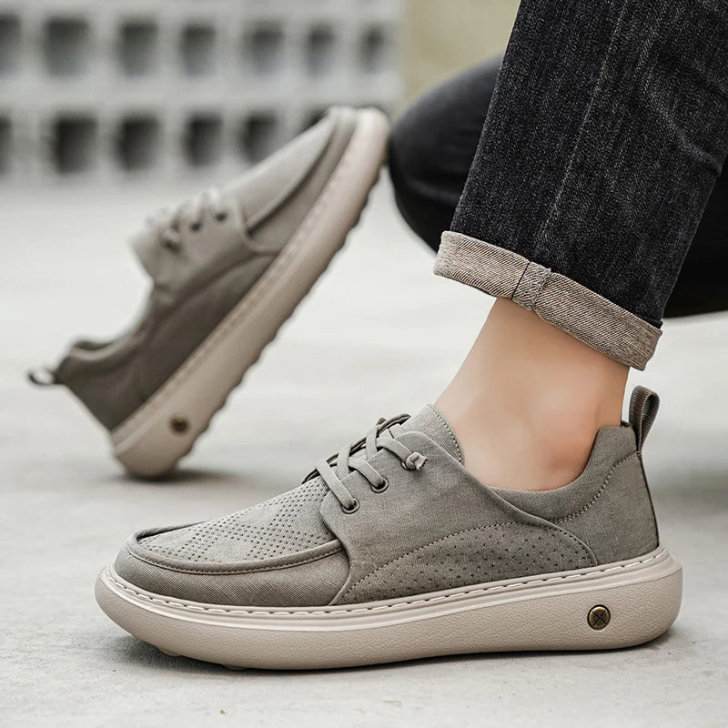 Men's Casual Platform Sneakers - Breathable Lace-Up Tennis Shoes