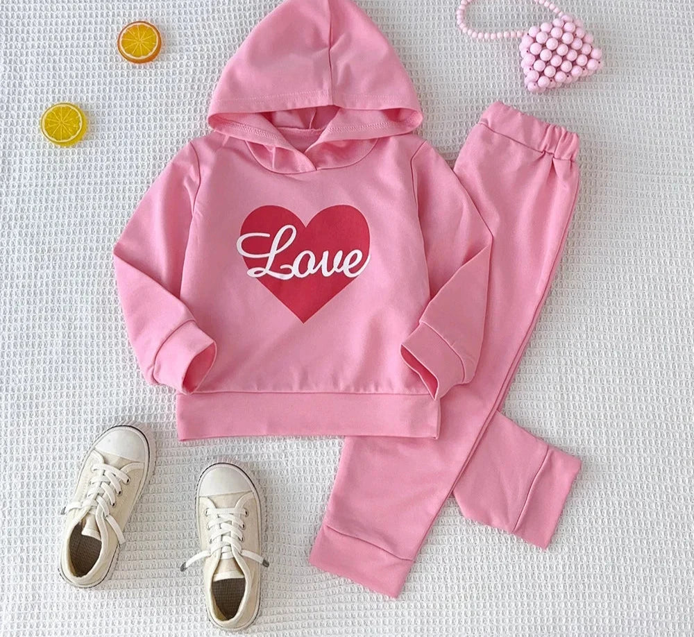 Children's Girls'  Long Sleeved Love Letter Printed Hoodie and Pants 2-piece Set