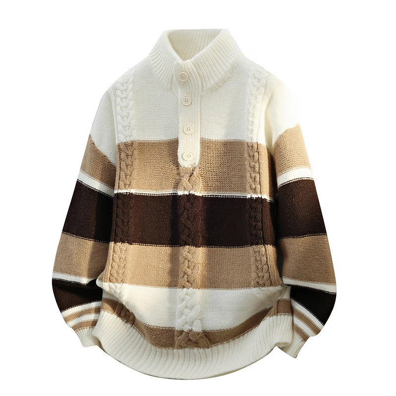 Men's Patchwork Striped Knit Sweater