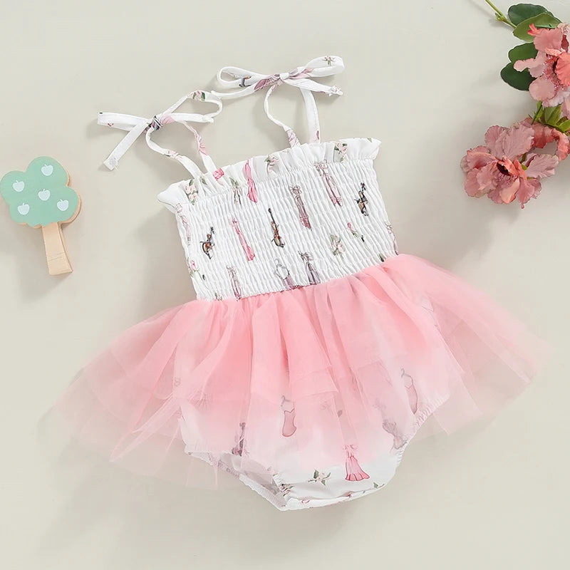 0-18M Lovely Baby Girls Romper Dress Tie-up Sleeveless Pleated Butterfly Tulle Patchwork Summer Jumpsuit