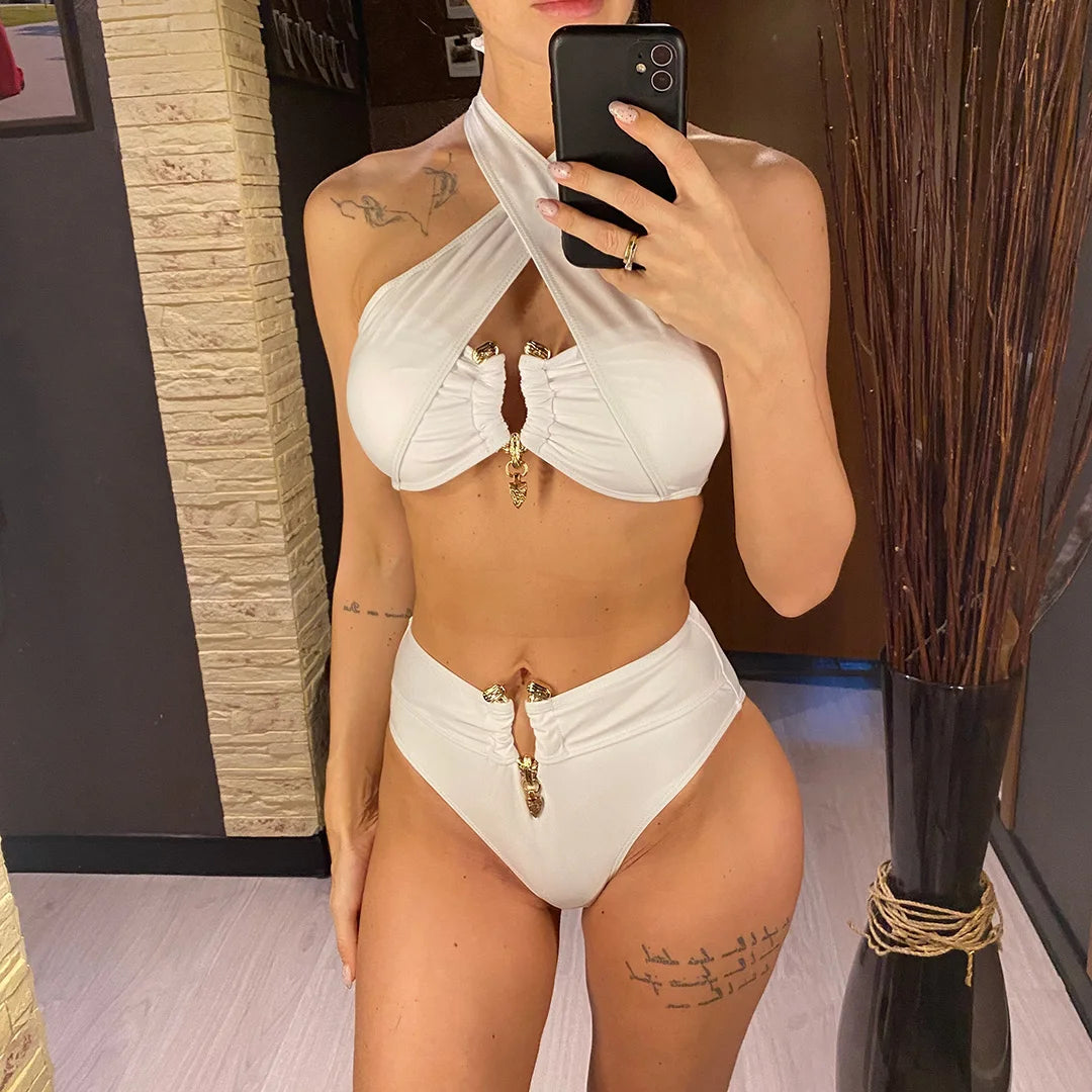 Women's Halter Cut Out High Waist Bikini Swimsuit Swimwear Two-pieces Bikini set