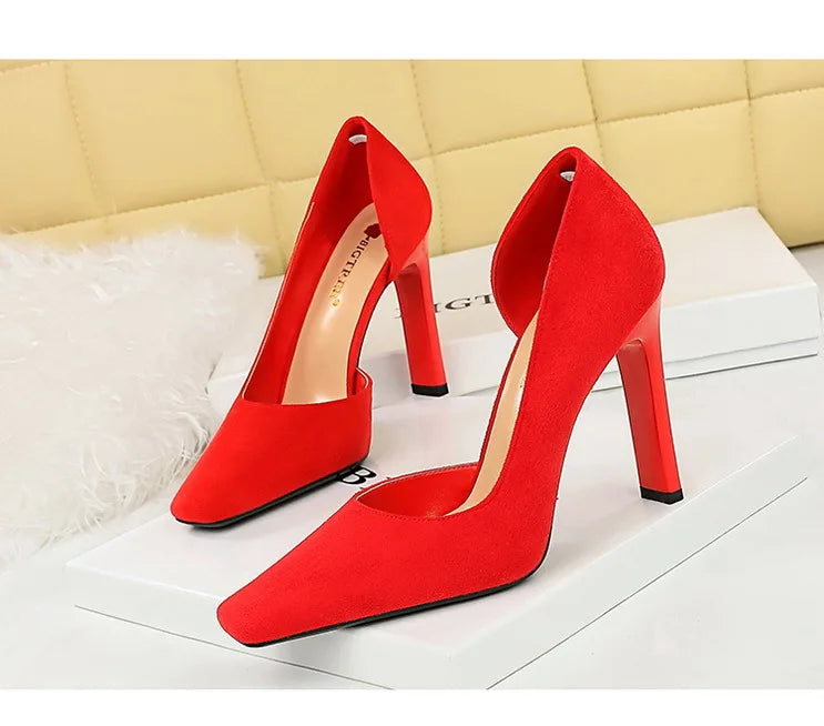 Women's 10.5 CM Heels Square Head Pumps Block Heels