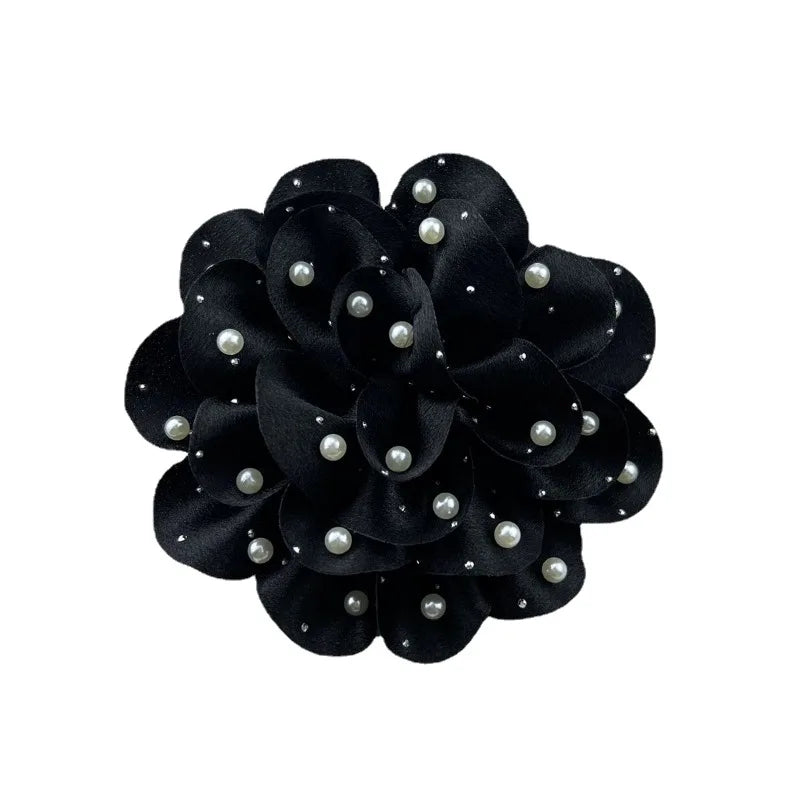 Handmade Fabric Flower Brooch - 13cm Pearl Wedding Corsage Pin